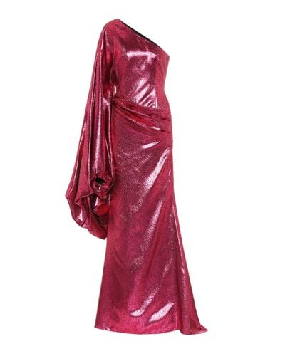 Halpern Robe longue asymétrique en lamé - Rouge
