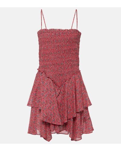 Isabel Marant Ankage Smocked Ruffled Cotton Minidress - Red
