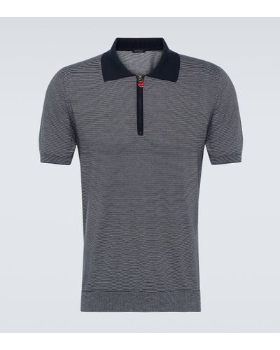 Kiton Striped Cotton Polo Shirt - Grey