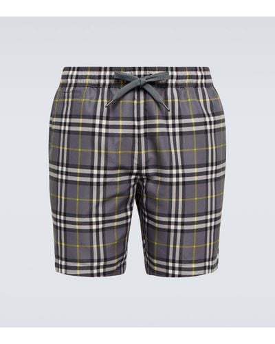 Burberry Checked Swim Trunks - Grey