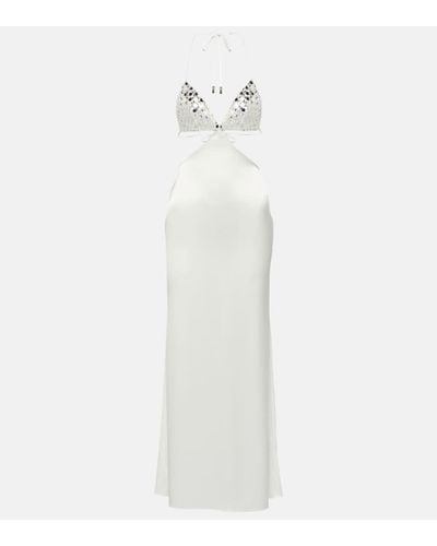 David Koma Embellished Cutout Satin Slip Dress - White