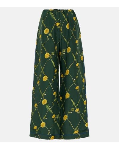 Burberry Pantalones de pijama de seda floral - Verde
