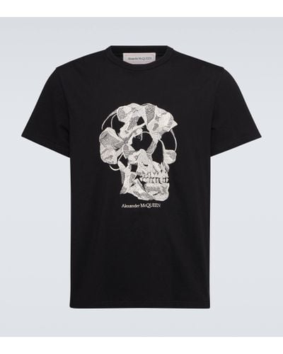 Alexander McQueen Skull Embroidered Cotton Jersey T-shirt - Black