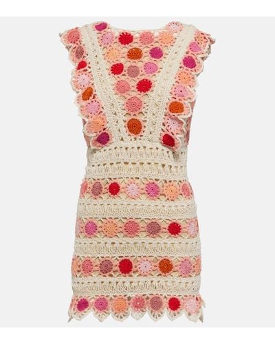 Anna Kosturova Bouquet Floral Cotton Crochet Minidress - Red