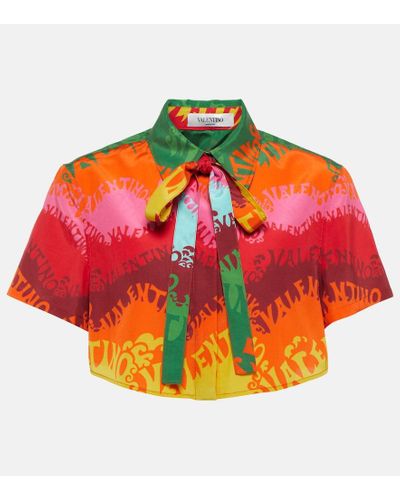 Valentino Crop top de seda y aldogon - Multicolor