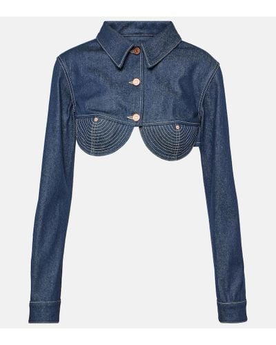 Jean Paul Gaultier Cropped Denim Bustier Jacket - Blue