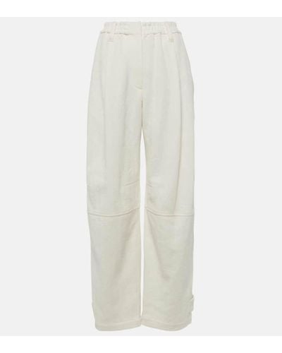 Brunello Cucinelli Pantalones rectos de algodon y lino espigado - Blanco