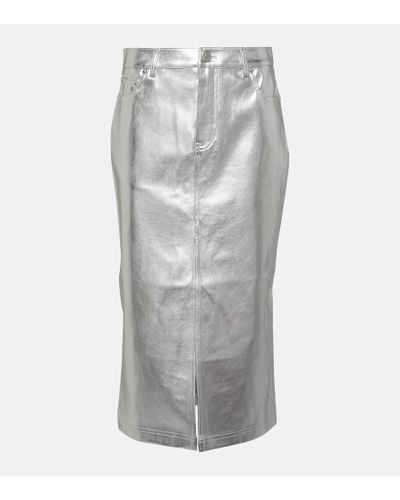 STAUD Oaklyn Metallic Faux Leather Midi Skirt - Gray