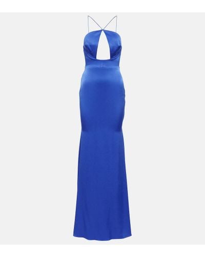 Alex Perry Vestido de saten con cuello halter - Azul