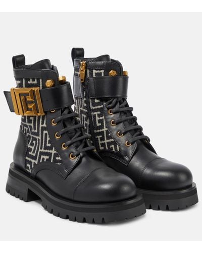 Balmain Leather Monogram Charlie Ranger Boots - Black