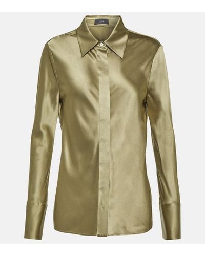 JOSEPH Brunel Silk Satin Blouse - Green