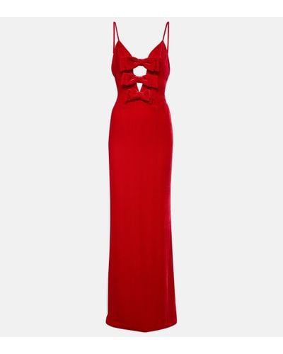 Alessandra Rich Bow-detail Velvet Gown - Red