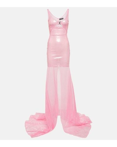 David Koma Sequined Sheer Gown - Pink