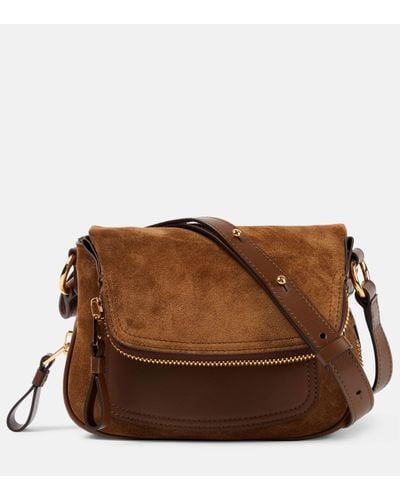 Tom Ford Sac a bandouliere en cuir et daim - Marron