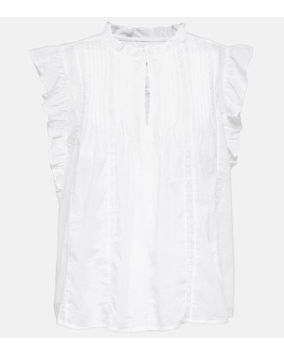 Velvet Liana Ruffled Cotton Top - White
