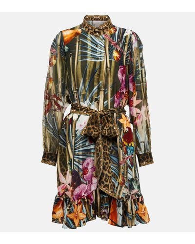 Camilla Floral Embellished Silk Shirt Dress - Multicolour