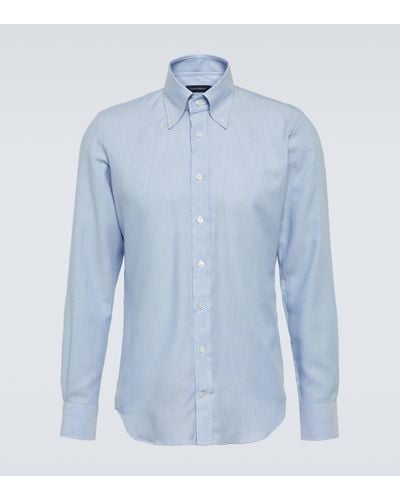 Thom Sweeney Cotton And Cashmere Oxford Shirt - Blue