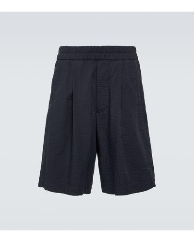 Giorgio Armani Pleated Cotton-blend Bermuda Shorts - Blue
