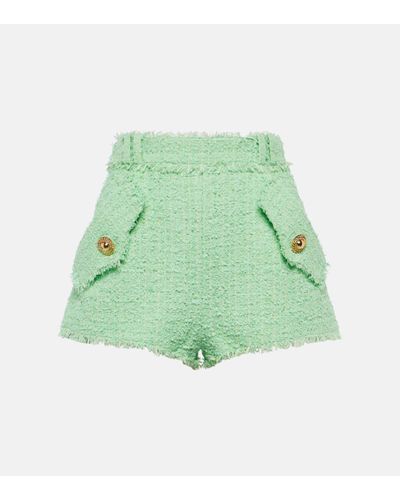 Balmain High-rise Tweed Shorts - Green