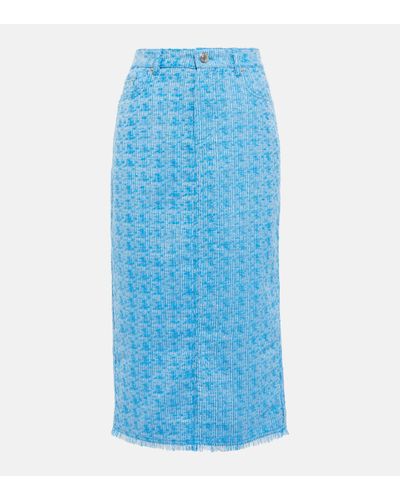 STAUD Jupe midi Guinevere en tweed - Bleu