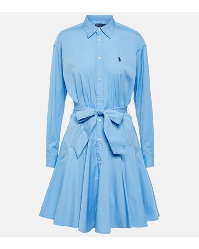 Polo Ralph Lauren Belted A-line Cotton Shirtdress - Blue