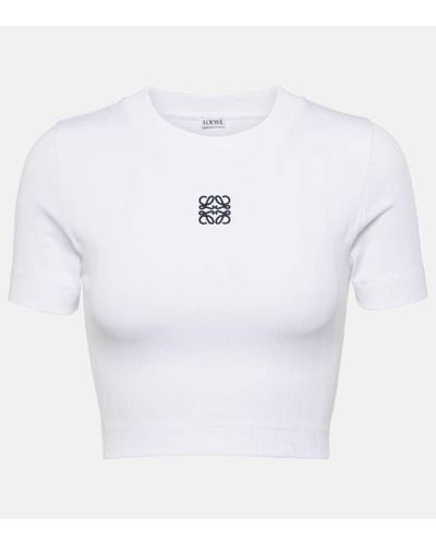 Loewe Anagram Verkürztes T-shirt Aus Gerippter Baumwolle Mit Stickerei - Weiß