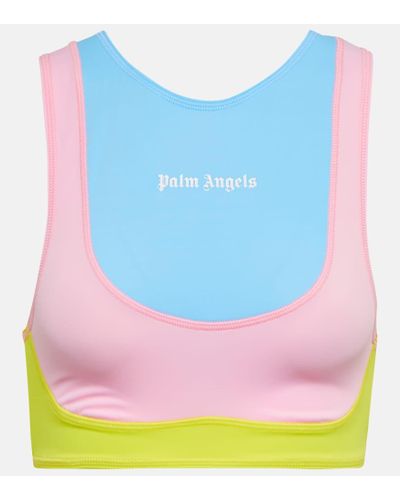Palm Angels Logo Printed Sports Bra - Blue