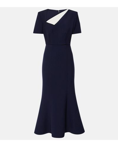 Roland Mouret Vy Short-sleeved Contrast-fold Stretch-woven Midi Dress - Blue