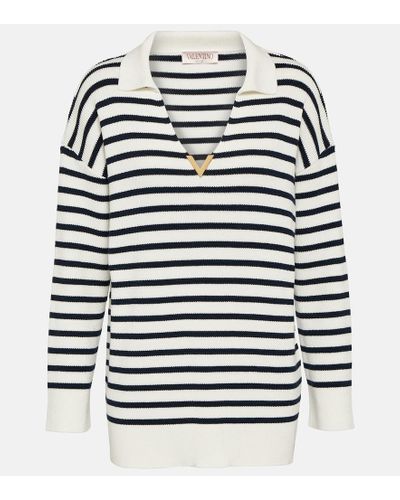 Valentino Vgold Striped Cotton Sweater - Blue