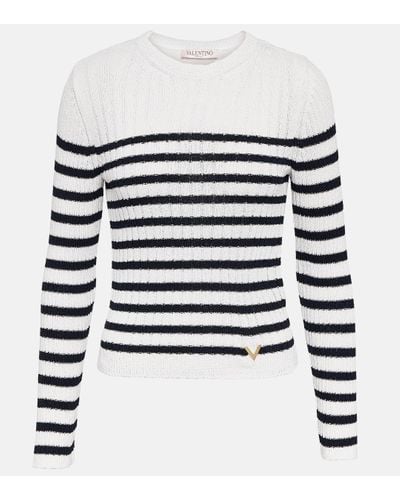 Valentino Striped Ribbed-knit Jumper - White