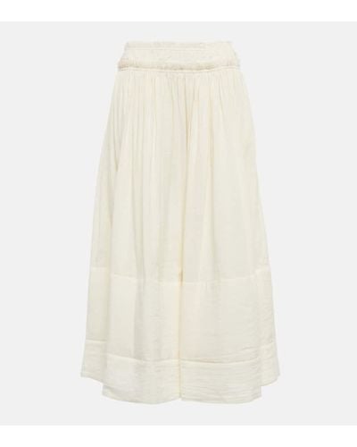 Tory Burch Falda midi de algodon y lino - Blanco