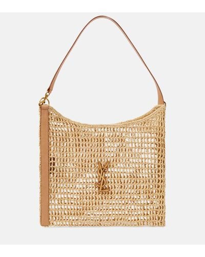 Saint Laurent Oxalis Crochet Raffia Shoulder Bag - Metallic
