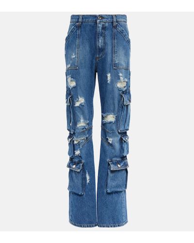 Dolce & Gabbana Distressed High-rise Straight Jeans - Blue