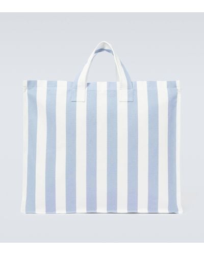 King & Tuckfield Large Striped Cotton Canvas Tote Bag - Blue