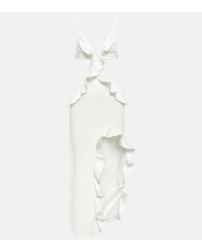 David Koma Ruffle-trimmed Asymmetrical Cutout Midi Dress - White