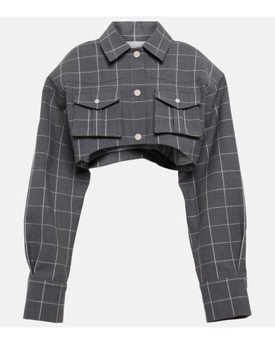 The Mannei Pavlle Checked Cropped Cotton Jacket - Grey