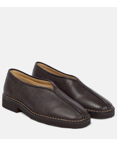 Lemaire Piped Leather Loafers - Brown