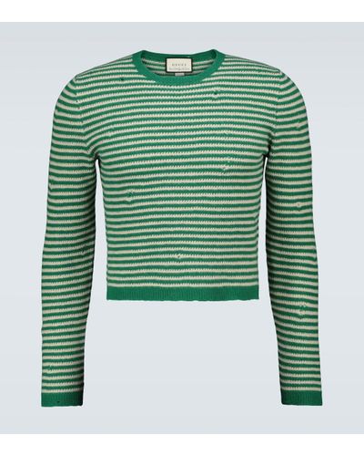 Gucci Striped Wool Crop Sweater - Green