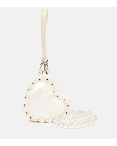 Simone Rocha Clutch Heart con perle bijoux - Bianco