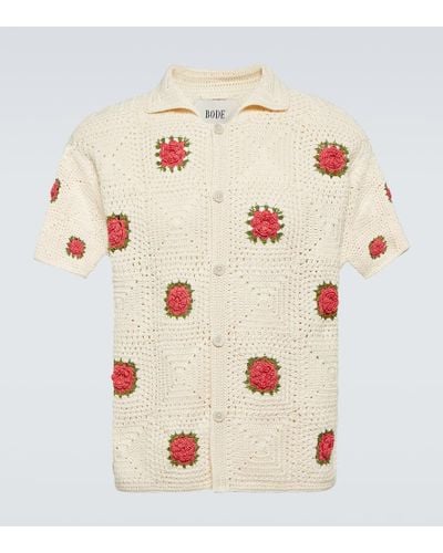 Bode Camisa en croche de algodon floral - Blanco