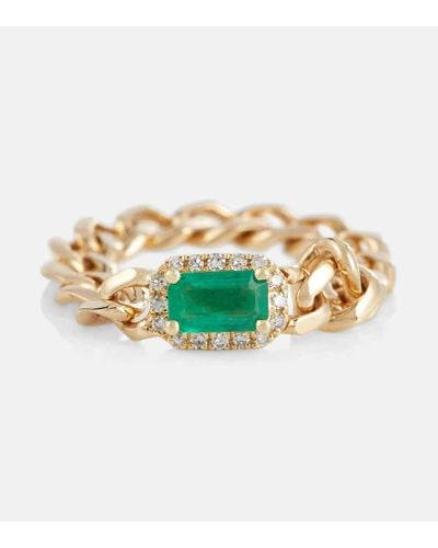 SHAY Anillo Baby Link de oro de 18 ct con esmeralda y diamantes - Metálico
