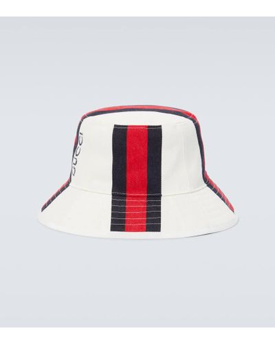 Gucci Sombrero de pescador Web Stripe de lona - Blanco
