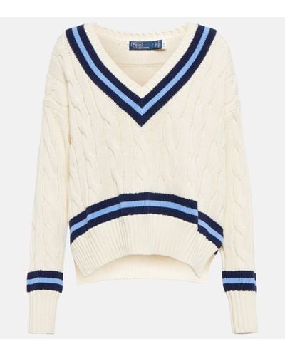 Polo Ralph Lauren Cricket Relaxed-fit V-neck Cable-knit Jumper X - White