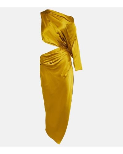 The Sei Cutout One-shoulder Silk Satin Midi Dress - Yellow