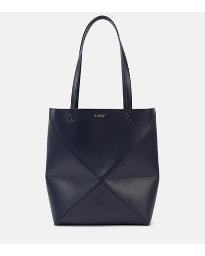 Loewe Puzzle Fold Leather Tote Bag - Blue