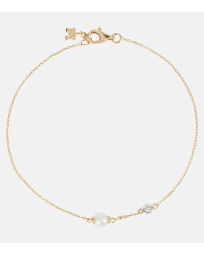 Mateo 14kt Gold Chain Bracelet With Diamonds And Pearls - Natural
