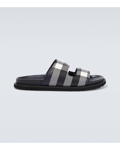 Burberry Checked Canvas Slides - Blue