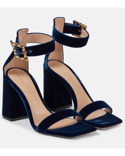 Gianvito Rossi Wondy Embellished Velvet Sandals - Blue