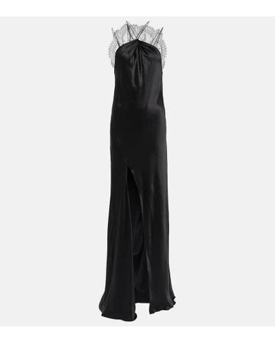 Givenchy Halterneck Lace-trimmed Silk Satin Gown - Black