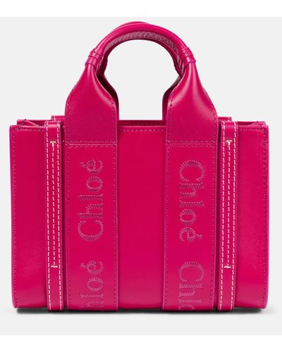 Chloé Cabas Woody Mini en cuir - Rouge